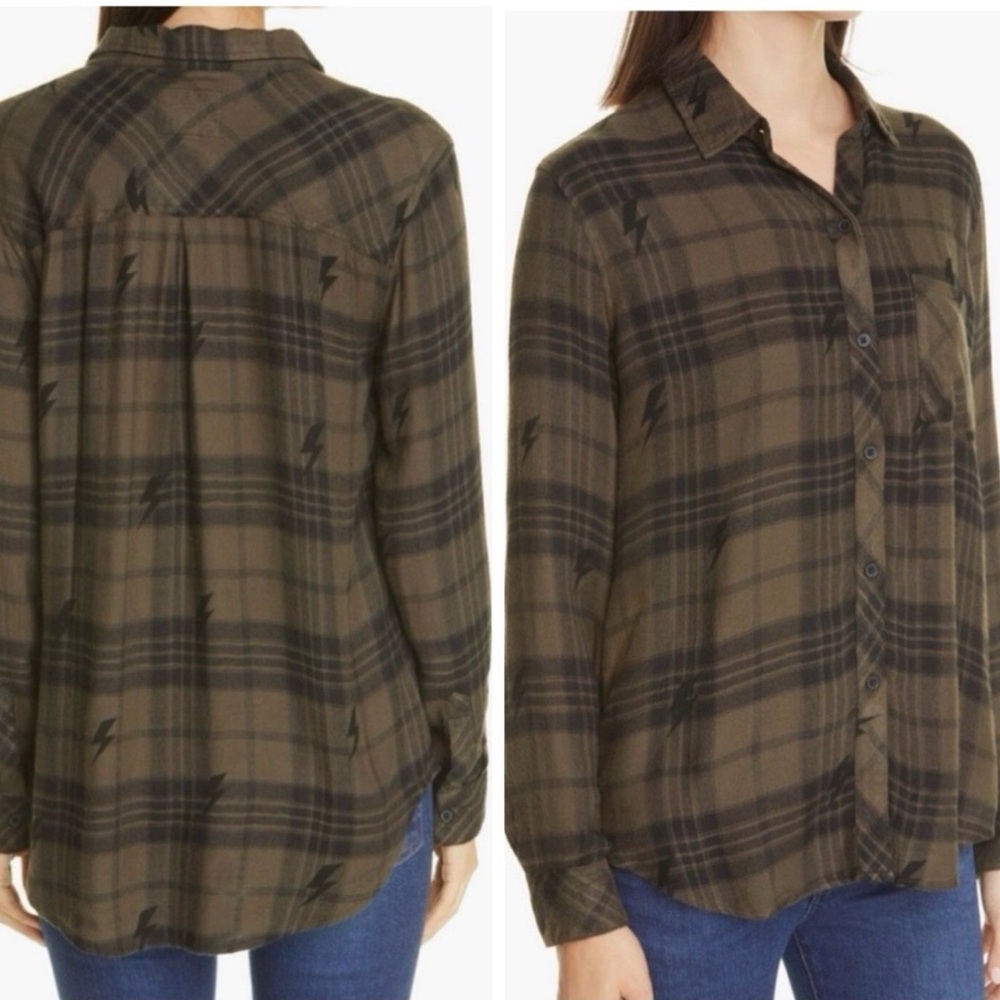 Rails Hunter Olive Jet Lightning Bolt plaid button-up flannel shirt